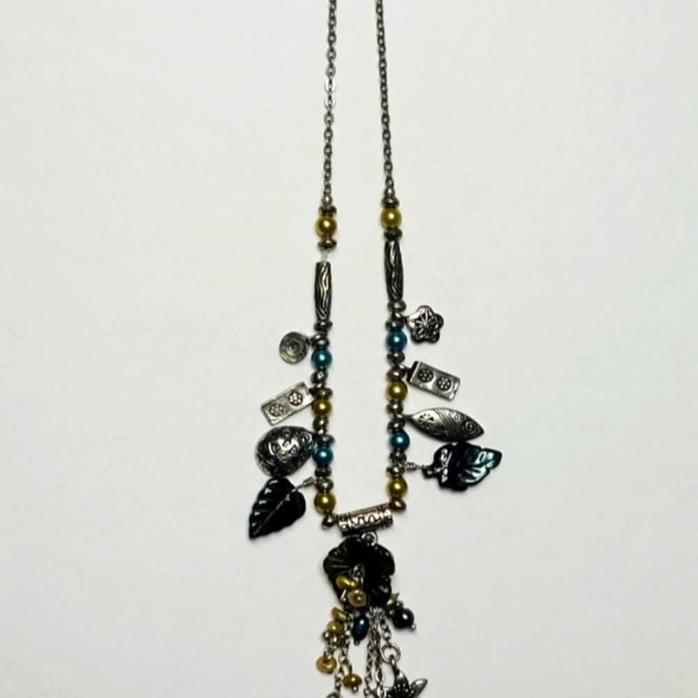 Cookie Lee Multi Charm  Tassel Necklace Sterling  Silver/Stainless  Steel  NWOT - Picture 3 of 4